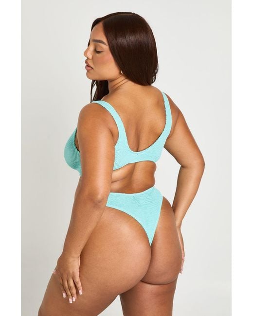 Boohoo Blue Premium Fits All Crinkle V Front Thong Bikini Bottom