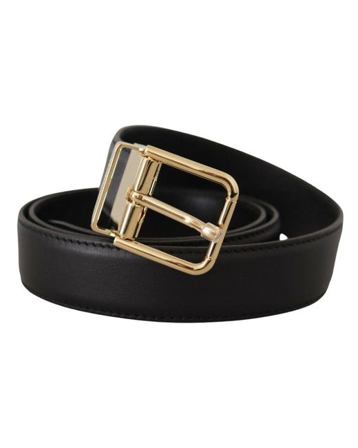 Dolce & Gabbana Black Classic Leather Metal Logo Buckle Belt for men