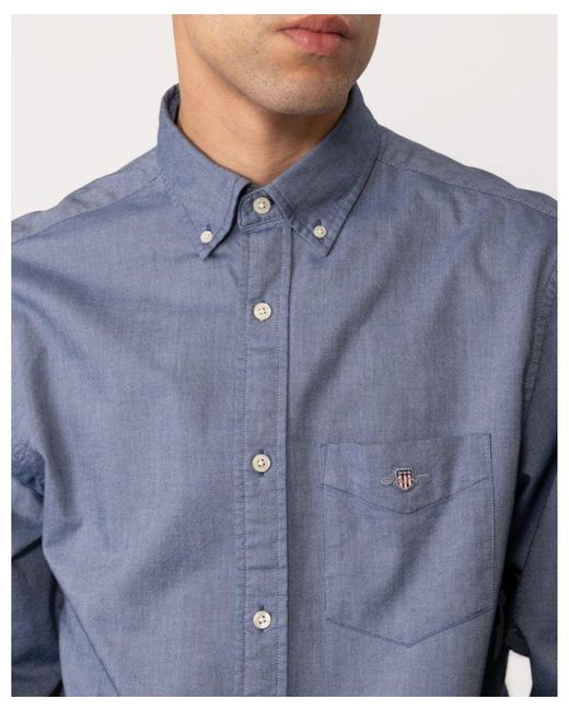 Gant Blue Regular Fit Long Sleeve Oxford Shirt for men
