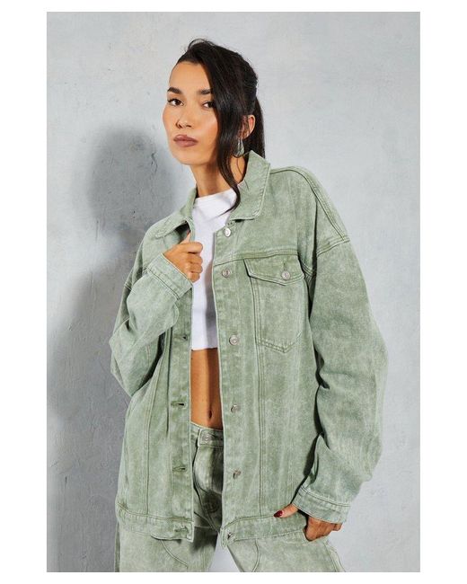 MissPap Green Denim Acid Wash Oversized Jacket