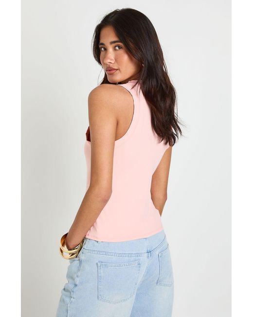 Boohoo Orange Matte Slinky Super Soft High Racer Neck Vest