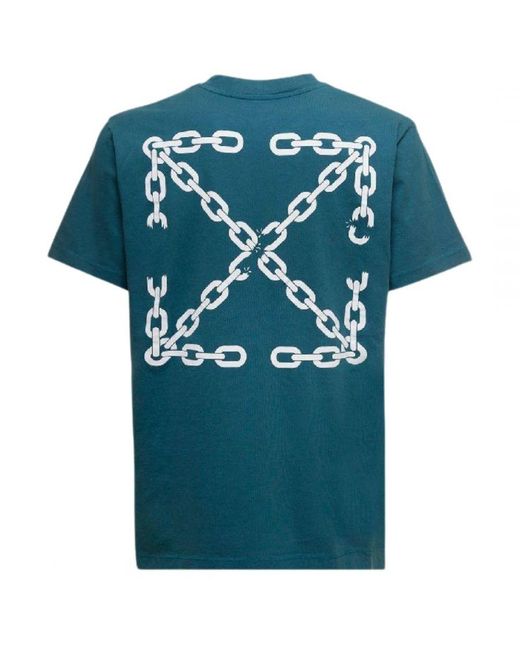 Off-White c/o Virgil Abloh Blue Off- Chain Arrow Design Slim Fit Duck T-Shirt for men