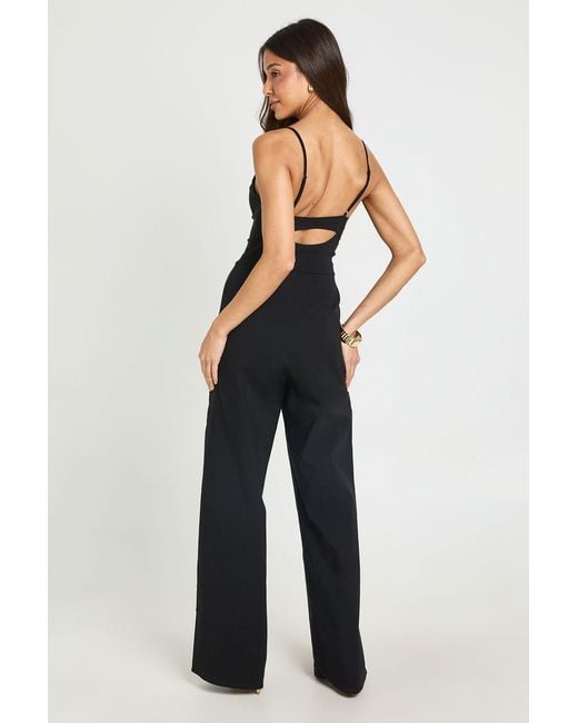 Boohoo Blue Sweetheart Neck Wide Leg Jumpsuit