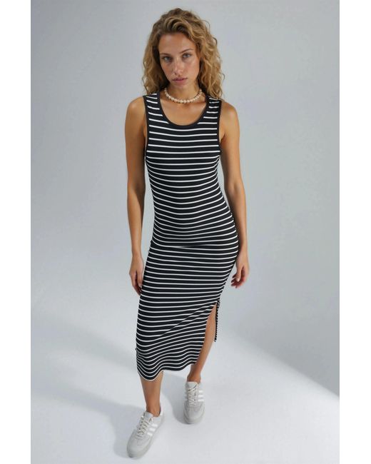 Hiccup Blue Striped Crew Neck Bodycon Midi Dress