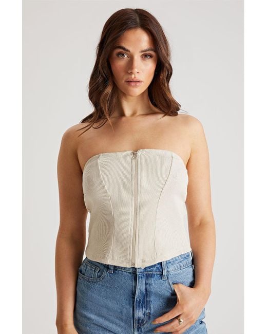 Urban Bliss White Rib Zip Up Corset Top