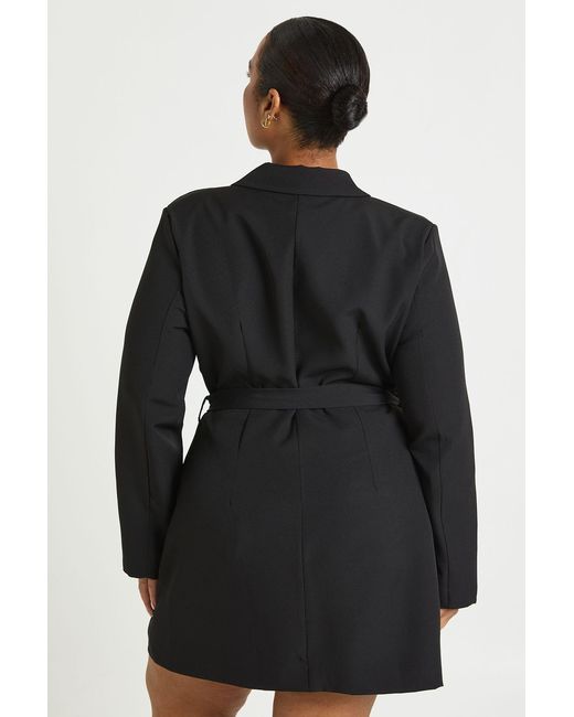 Boohoo Black Plus Wrap Tie Blazer Dress