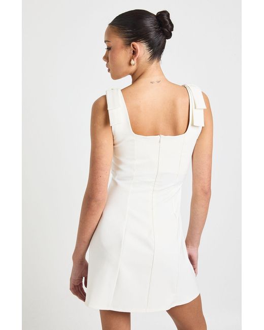 white square neck skater dress Women's Halter Mini | Sleeveless Flared Dress For Party & Brunch Summer Elegant Crafted in our premium linen look in white shade Square Neck Ruched Bust Mini