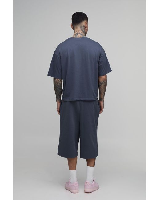 BoohooMAN Blue Tall Oversized Boxy Graphic Star Limited Edition T-Shirt And Jort Set for men