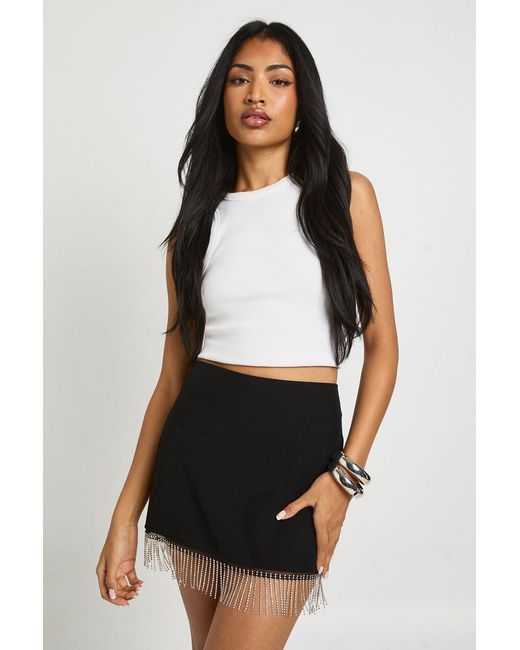 Boohoo White Diamante Trim Mini Skirt