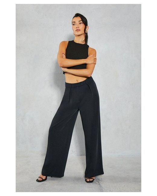 MissPap Blue Pleat Front Relaxed Wide Leg Trousers