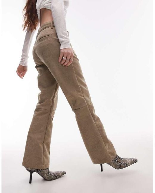 TOPSHOP Natural Faux Suede Cropped Kick Flare Trouser