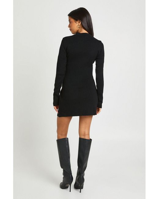 Boohoo Black Button Detail Knitted Mini Dress