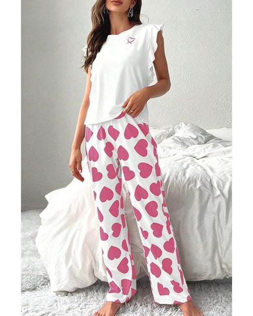 Azura Exchange Roze Rimpel Tanktop En Hartprint Broek Lounge Set in het Pink