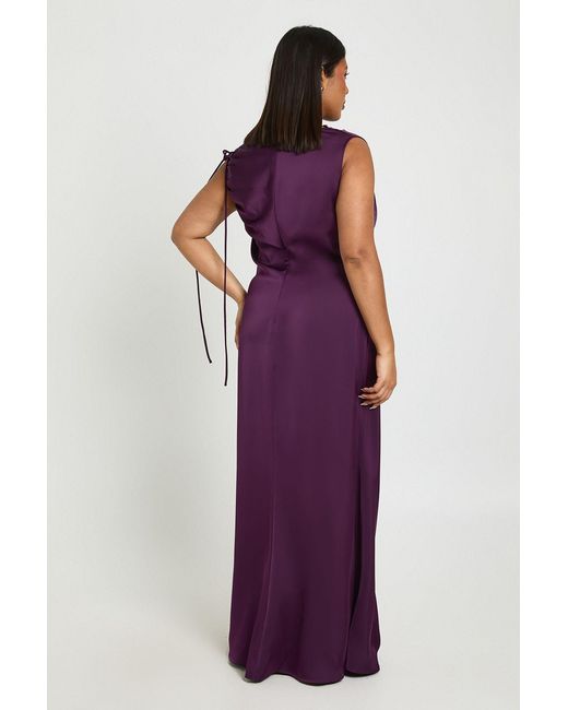 Boohoo Purple Plus Satin Ruched Shoulder Detail Sleeveless Maxi Dress