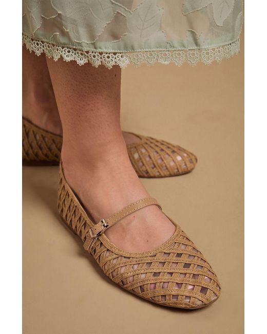 Oasis Brown Bonnie Textile Woven Maryjane Ballet Pumps