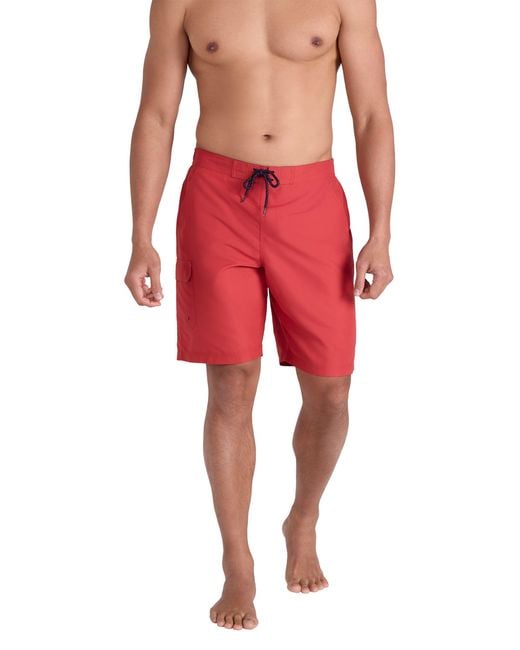 Mountain Warehouse Red 'Ocean' Boardshorts With Adjustable Waist Quick Dry Swimming Trunks for men