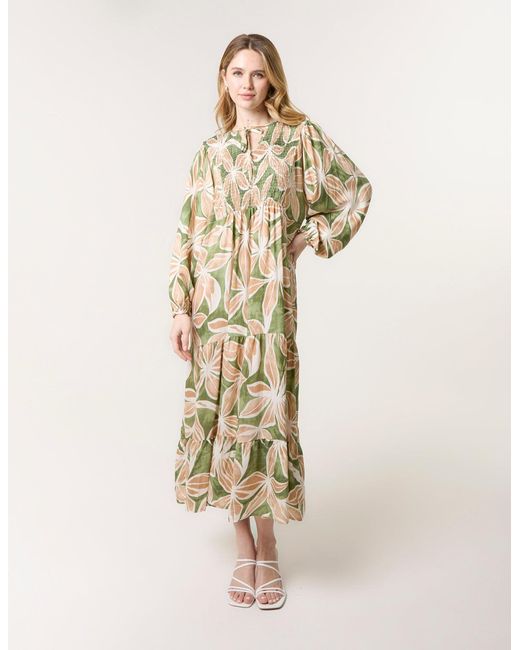 Blue Vanilla Natural Floral Print Long Dress