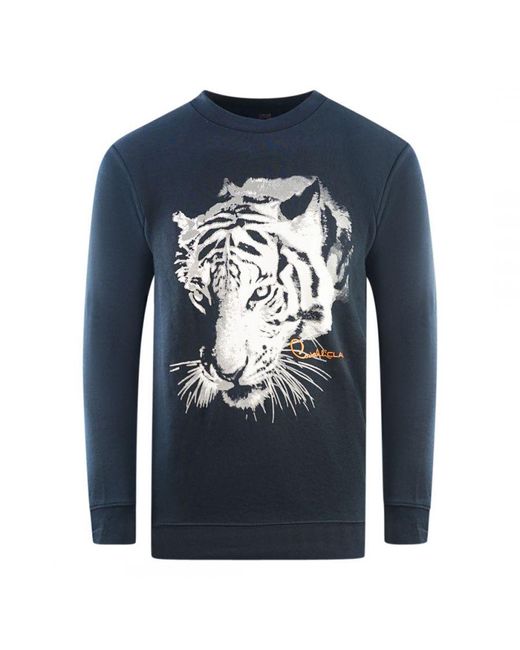 Class Roberto Cavalli Blue Tiger Silhouette Logo Sweatshirt for men