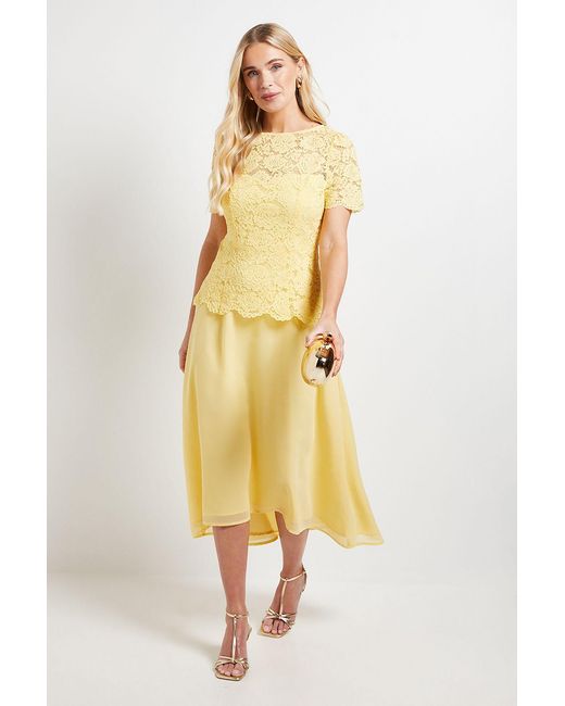 Wallis Yellow Petite Lace Overlay Midi Dress