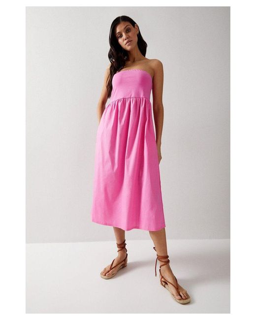 Warehouse Pink Bandeau Woven Mix Midi Dress