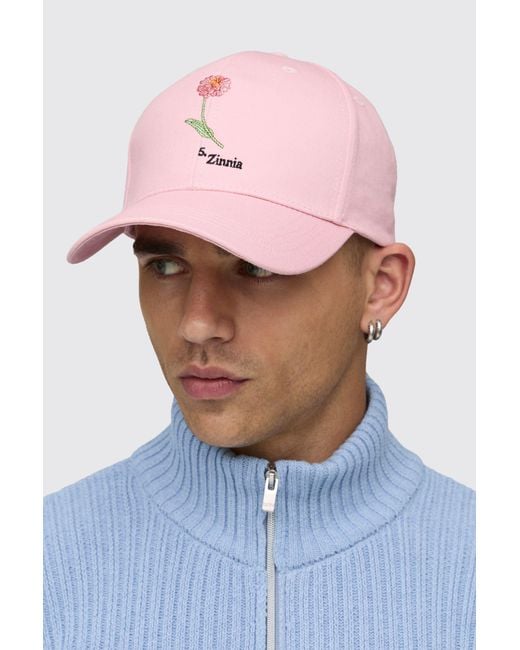 BoohooMAN Pink Rose Embroidered Country Manor Cap for men