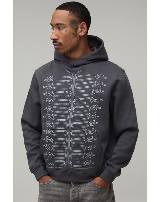 BoohooMAN Gray Regular Napoleon Print Hoodie Cotton for men