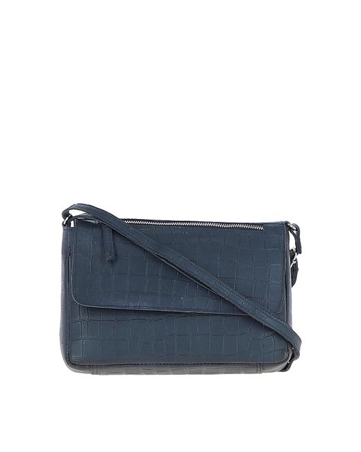 Ashwood Leather Blue 'Valentina' Flap Over Croc Print Real Shoulder Bag