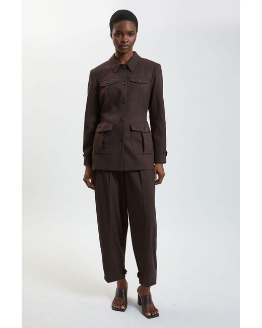 Karen Millen Brown Herringbone Texture Utility Trousers