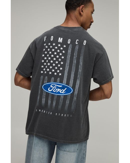 BoohooMAN Gray Washed Oversized Ford License Print T-Shirt for men