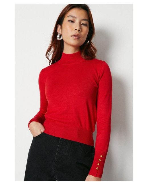 Warehouse Red Knitted Turtle Neck Jumper