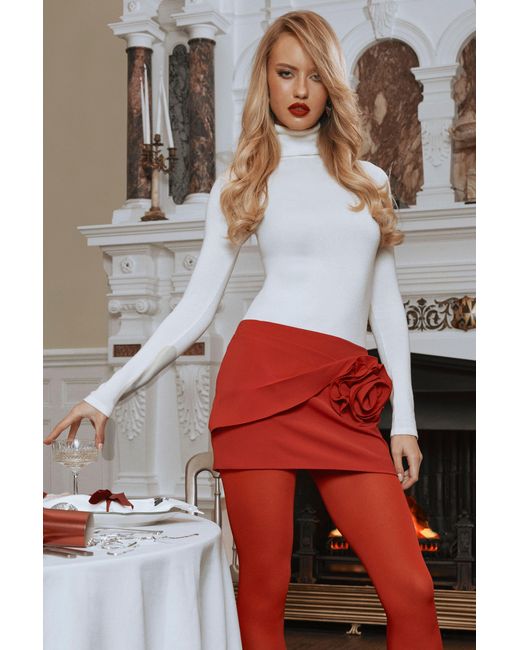Boohoo Red Crepe Twist Rose Detail Mini Skirt