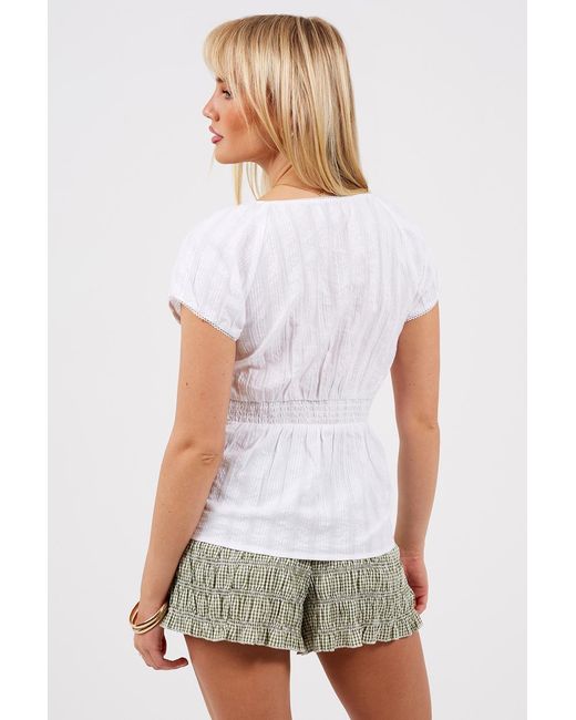 Brave Soul White Woven Short Sleeve Button Down V-Neck Top