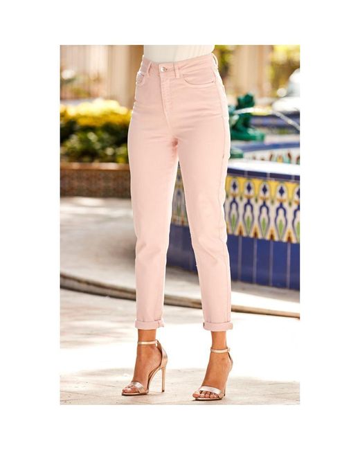 Sosandar Pink Soft Slim Leg Mom Jeans