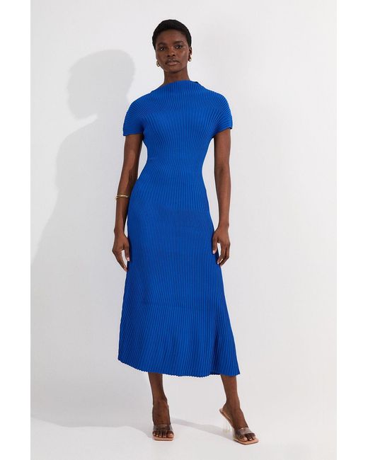 Karen Millen Blue Stitch Detail Knit Midi Dress