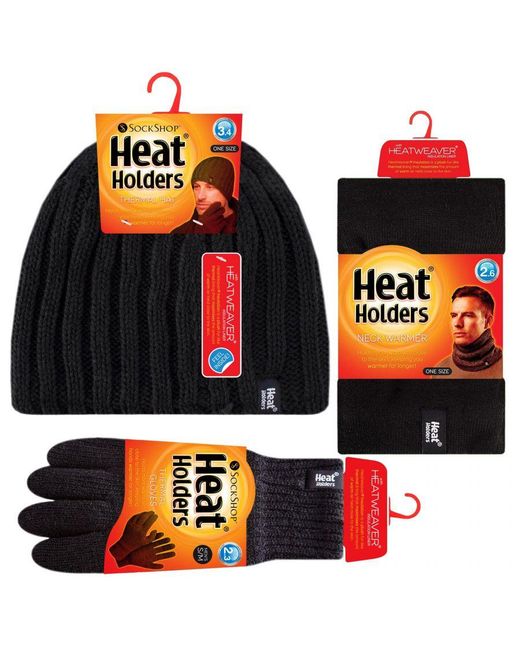 Heat Holders Black Hat, Neck Warmer & Gloves Set for men