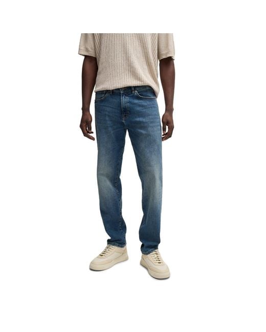Boss Blue Mid Rise Slim Fit Five Pocket Jeans for men