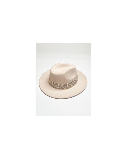 SVNX White Cream Fedora Hat With Aztec Design
