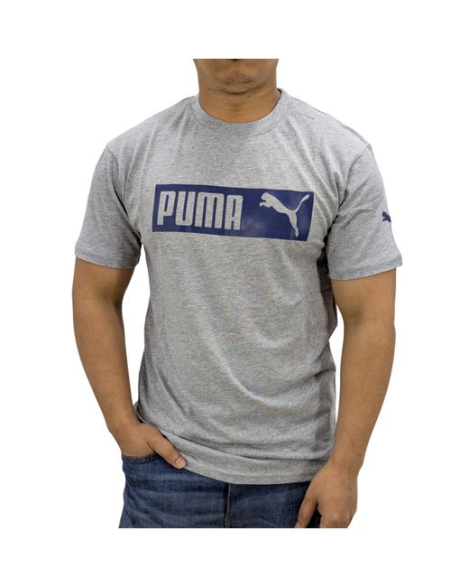 PUMA Gray Essentials Logo T Shirts Crew Neck Pullover Casual Cotton Sports Tee for men