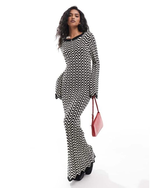Y.A.S Gray Knitted Maxi Dress With Lettuce Edge