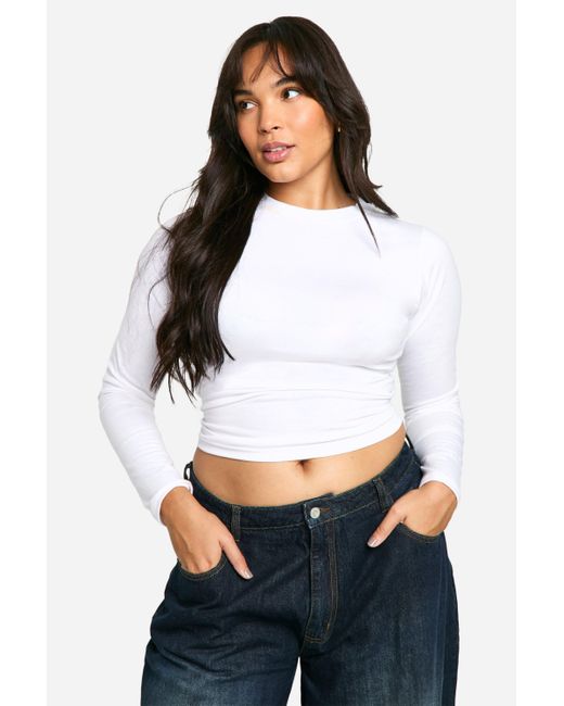Boohoo White Plus Long Sleeve Fitted Crew Neck T-Shirt