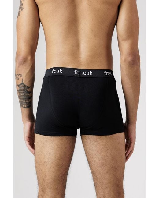 French Connection Black 5 Pack Fcuk Cotton Stretch Boxers for men