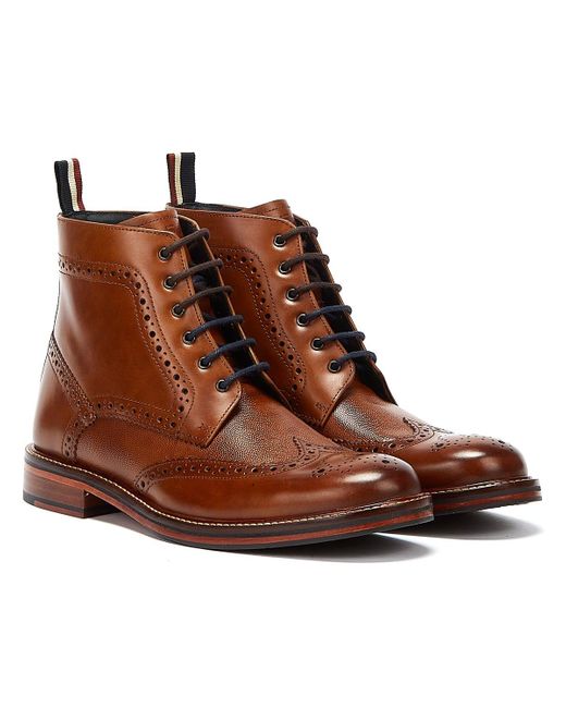 Ben Sherman Brown Alfred Brogue Boots Leather for men