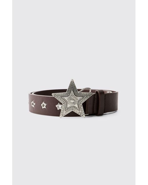 BoohooMAN Brown Pu Star Buckle Belt for men