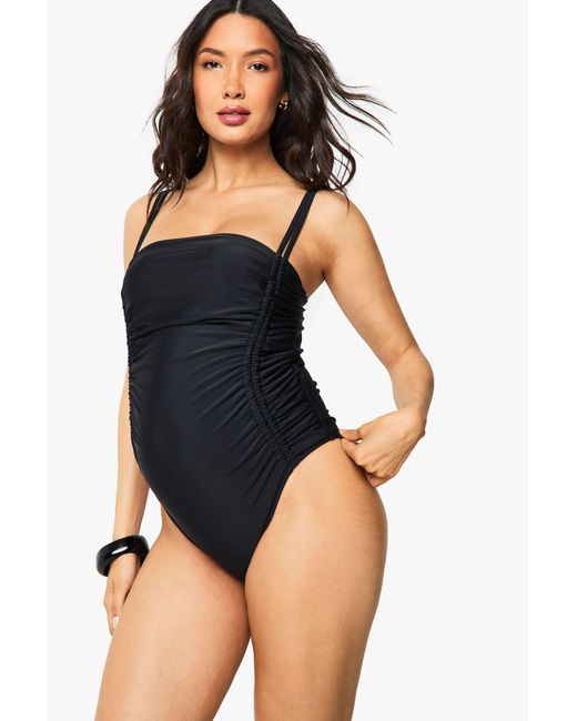 Boohoo Blue Maternity Tummy Control Ruched Side Bathing Suit