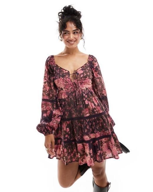 Miss Selfridge Cotton Lace Insert Tiered Mini Dress