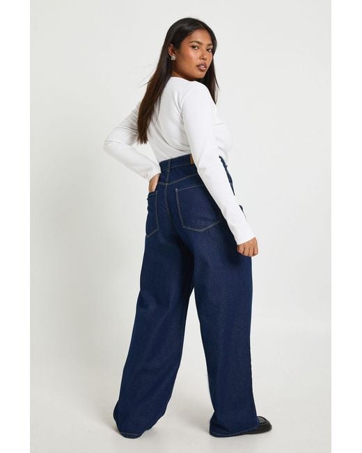 Boohoo Blue Plus High Waist Wide Leg Jean