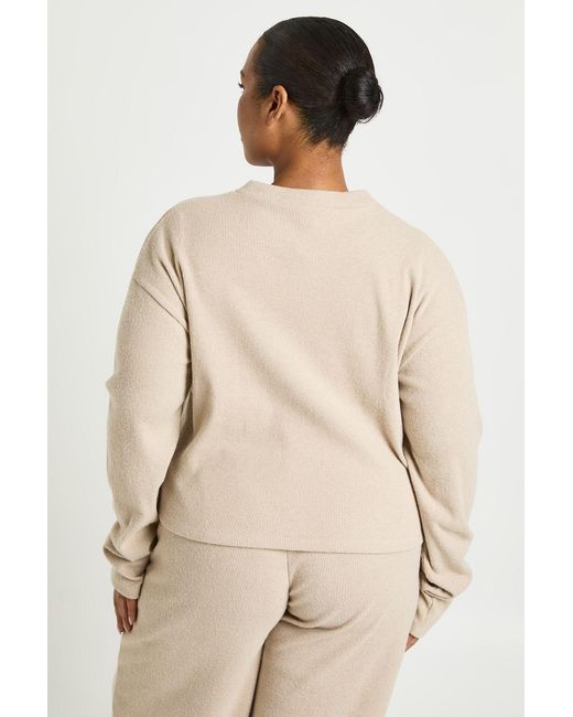 Boohoo Natural Plus Button Front Knitted Soft Rib Top