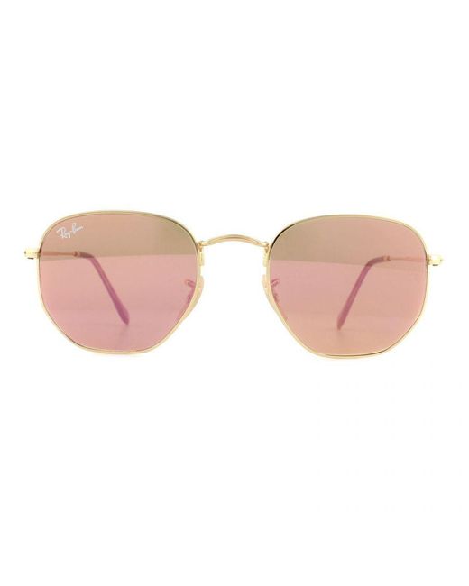 Ray-Ban Pink Sunglasses Hexagonal 3548N 001/Z2 Copper Flash Mirror Metal for men