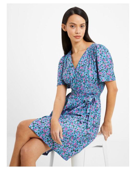 French Connection Blue Alezzia Ely Jacquard Smock Dress