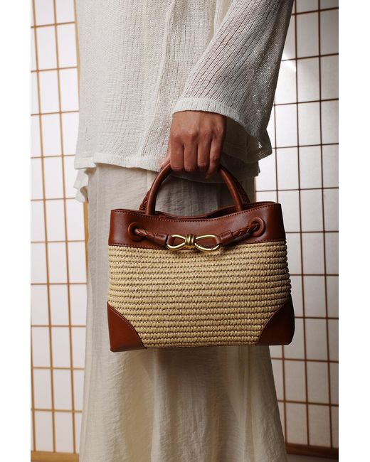 Where's That From Brown Luna Woven Leather Tote Bag With Detail